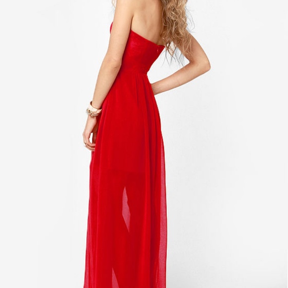 Aryn K Strapless Red Maxi Gown Wedding Dress M - Picture 3 of 8